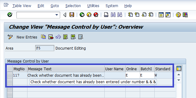 SAP OBA5 message control for duplicate invoice