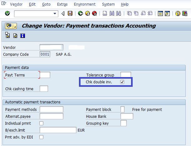 SAP vendor master Check double invoice flag